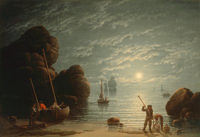 Kystscene i måneskin af Robert Salmon