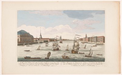 Udsigt over Neva-floden i Sankt Petersborg, set nedstrøms Et perspektivbillede af bredden af ​​Neva, når du kommer ned ad floden (...) (titel på objektet) af Robert Sayer (possibly)
