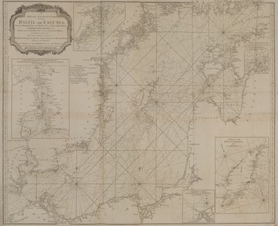 Et nyt og nøjagtigt kort over Østersøen eller Østhavet, der viser øer, klipper og grunde med deres mærker, fyrtårne, pejlinger og sejlrender. af Robert Sayer