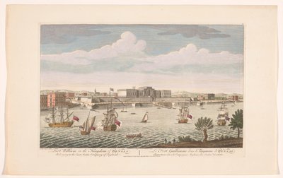Udsigt over Fort William i Calcutta Fort William i kongeriget Bengal. Tilhører East India Company of England (titel på objekt) Afviklinger af VOC (serietitel) af Robert Sayer
