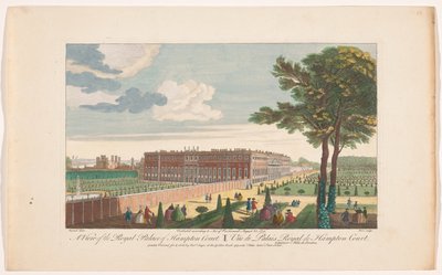 Udsigt på Hampton Court Palace i London Udsigt over det kongelige palads i Hampton Court (titel på objektet) Londen (serietitel) af Robert Sayer