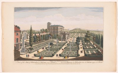 Udsigt over Giardini Vaticani i Vatikanstaten En udsigt over sædet Belvedere i Vaticano nær Rom (titel på objektet) Rom (serietitel) af Robert Sayer