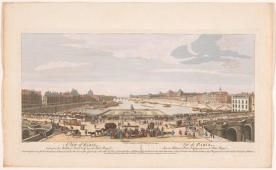 Udsigt over Pont Neuf over Seinen i Paris, med udsigt til Pont Royal En udsigt over Paris, taget fra midten af ​​Pont Neuf mod Pont Royal (...) (titel på objektet) Paris (serietitel) af Robert Sayer