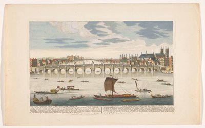 Udsigt over Westminster Bridge over Themsen i London, set fra nord En sydlig udsigt over Westminster Bridge (titel på objekt) af Robert Sayer
