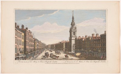 Udsigt over Saint Mary-le-Bow kirken på Cheapside street i London Kirken St Mary le Bow i Cheapside London (titel på objekt) London (serietitel) af Robert Sayer