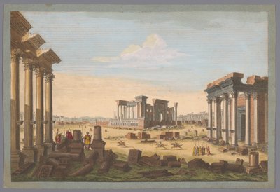 Udsigt over ruinerne af monumenter ved Palmyra set fra nordvest En generel udsigt til Palmira fra nordvest (titel på objekt) af Robert Sayer