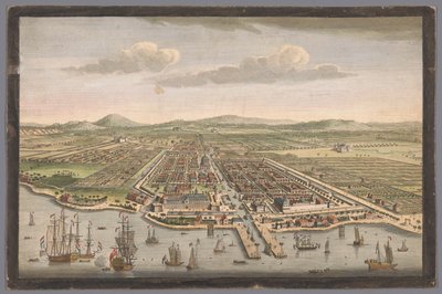 Udsigt på byen Batavia Byen Batavia på øen Java og hovedstad for alle de hollandske fabrikker og bosættelser i Østindien (titel på objektet) Nederzettingen van de VOC (serietitel) af Robert Sayer