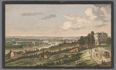 Udsigt over byen Richmond ved Themsen En vestlig udsigt over Richmond &c. i Surry, fra Star and Garter on the Hill (titel på objekt) Thames (serietitel) af Robert Sayer