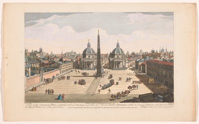 Se på Piazza del Popolo i Rom En udsigt over fællespladsen, pyntet med nye bygninger, og en udsigt over byen Rom, som den er på nuværende tidspunkt (titel på objektet) Rom (serietitel) af Robert Sayer