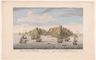 Udsigt over øen Saint Helena Øen St Helen. Tilhører East India Company of England (titel på objekt) Afviklinger af VOC (serietitel) af Robert Sayer