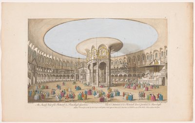 Udsigt over det indre af Rotunda i Ranelagh Gardens i London Et indvendigt billede af Rotundo ved Ranelagh Gardens (titel på objekt) Ranelagh Gardens og Vauxhall Gardens (serietitel) af Robert Sayer