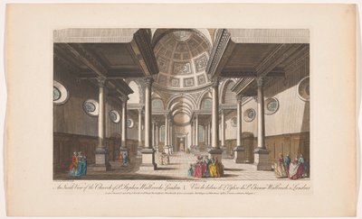 Udsigt over det indre af Saint Stephen Walbrook kirken i London Et indvendigt billede af kirken St Stephen Walbrooke London (titel på objektet) London (serietitel) af Robert Sayer