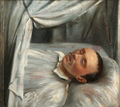 Digteren Mikhail Lermontov 1814-1841 på dødslejet, 1841. af Robert Schwede