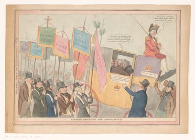 Tegnefilm om engelsk indenrigspolitik Endnu et optog fortsætter nu!!! (titel på objekt) Månedligt ark med karikaturer nr. 66. (titel på objekt) af Robert Seymour (possibly)
