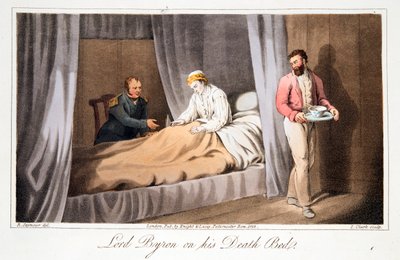 Lord Byron på sin dødsleje, pub. 1825. af Robert Seymour