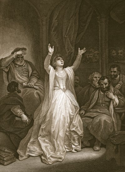 Fordømmelse af Anne Boleyn, indgraveret af George Noble, illustration fra David Humes 