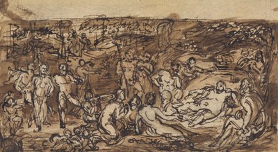 Figurstudier af en gruppe mennesker i en skovklædt lysning af Robert Smirke