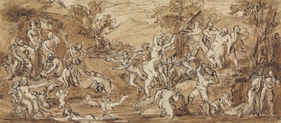 Figurstudie af en Bacchanalia-fest i et skovklædt landskab af Robert Smirke