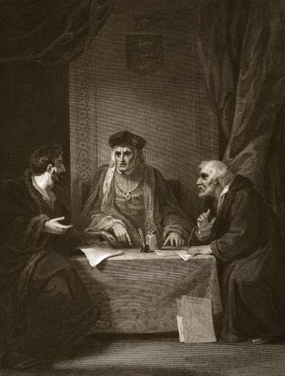 Henry VII med Empson und Dudley, graveret af Worthington, illustration fra David Humes 