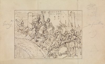 Studie af pansrede riddere i kamp med heste af Robert Smirke