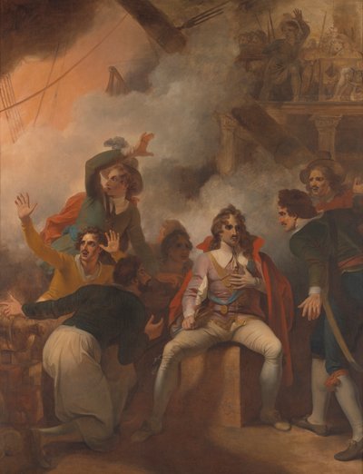Jarlen af Sandwich nægter at forlade sit skib under slaget ved Solebay af Robert Smirke