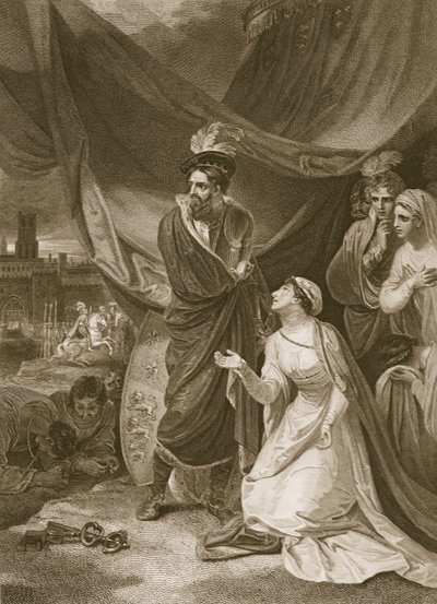 The Surrender of Calais, indgraveret af A. Smith, illustration fra David Humes 