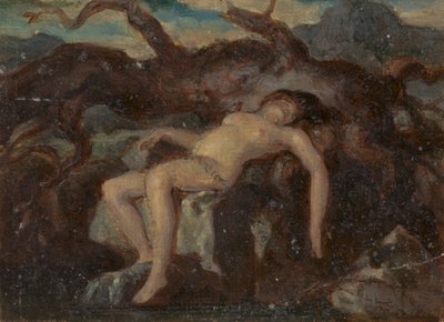 Kvinde sover nøgen i et skovklædt landskab af Robert Smirke
