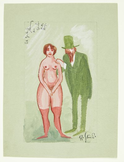 Rosa dame og grøn mand af Robert Storm Petersen