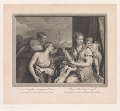 Venus gør en blindduk om ved Cupido Venus vælger Amors øjne. Venus blænder Amor (titel på objekt) af Robert Strange