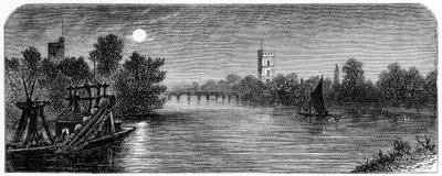 Putney Bridge and Church by Moonlight, 1880 af Robert Taylor Pritchett