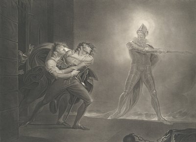Hamlet, Horatio, Marcellus and the Ghost Shakespeare, Haml..., første gang udgivet 1796, genudgivet 1852. af Robert Thew