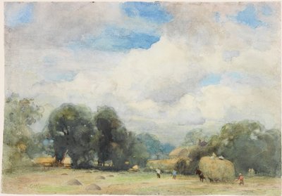 Høslæt i Herefordshire (blyant og akvarel på papir (klistret på kort)) af Robert W. Little