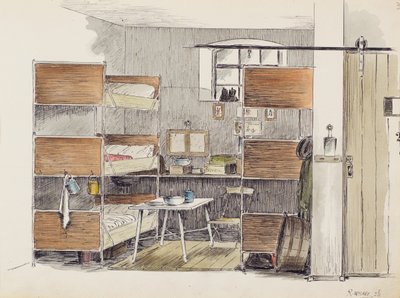 The Artists Horse Box, 2.5., 1915 (pen & blæk med wc på papir) af Robert Walker