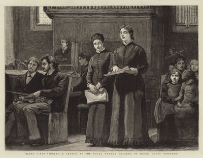 Blinde piger synger, en sketch på Royal Normal College of Music, Upper Norwood af Robert Walker Macbeth