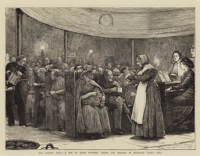 Our London Poor, en te til syv hundrede vagabonde og tiggere i Moorgate Street Hall af Robert Walker Macbeth