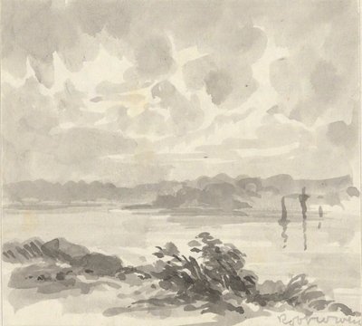 Landskab - Udsigt over en sø og bakker af Robert Walter Weir