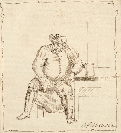 Skitse af siddende mand med krus, muligvis Falstaff af Robert Walter Weir