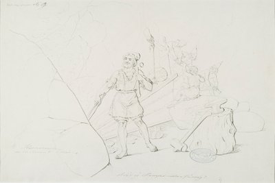 Ilmarinen takoo sampoa ; Originaalipiirustus piirrossarjaan "Kalewala, finsk nationaldigt, præsenteret i tegninger af R.W.Ekman" af Robert Wilhelm Ekman