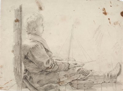 Siddende dreng med en sejlbåd på skødet af Robert Wilhelm Ekman