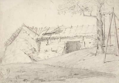 Et bundt halm og et løvtræ med en pæl af Robert Wilhelm Ekman
