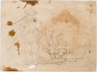 Børn fra Småland, en pige med et barn på skødet og en dreng, der står ved siden af hende. af Robert Wilhelm Ekman