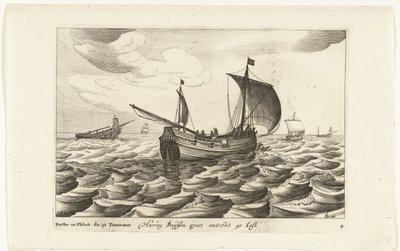Haringbuizen Haring Buyssen groot omkring 40 Last / Buche ou Flibot de 40 Tonneaux (titel på objekt) Hollandse scheepstypen, 1627 (serietitel) Forskellige skibe Don ton se sert dans les Unies Provinces / Ikoner af forskellige hollandske skibe, hvis brug af Robert de Baudous (possibly)
