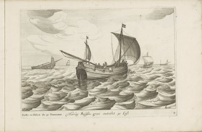 Haringbuizen Haring buyssen groot omkring 40 Last / Buche ou flibot de 40 tonneaux (titel på objekt) Forskellige skibe ses ikke på se sert dans les Provinces Unies af Robert de Baudous (possibly)