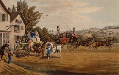 En London Mail and Stage Coach (farvet indgravering) af Robert the Elder Havell