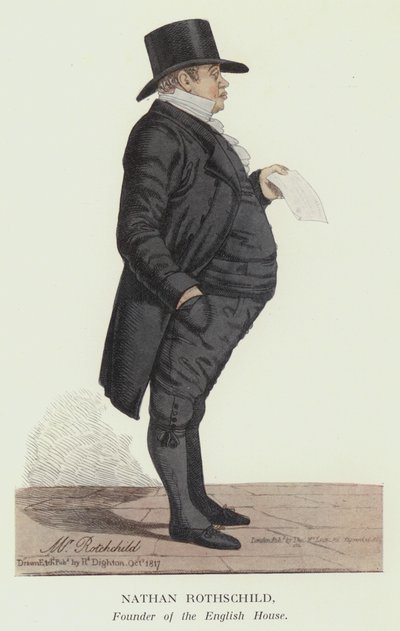 Nathan Rothschild, grundlægger af det engelske hus (farve litho) af Robert the younger Dighton