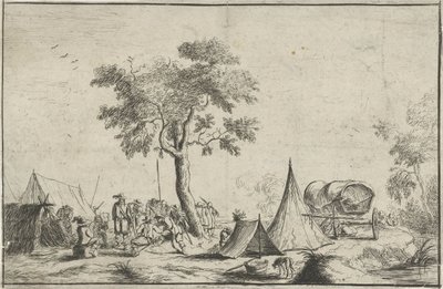 Lejr med et spidst telt af Robert van den Hoecke