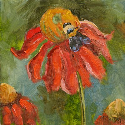 Kismet Coneflower, 2023 (olie på panel) af Roberta Murray