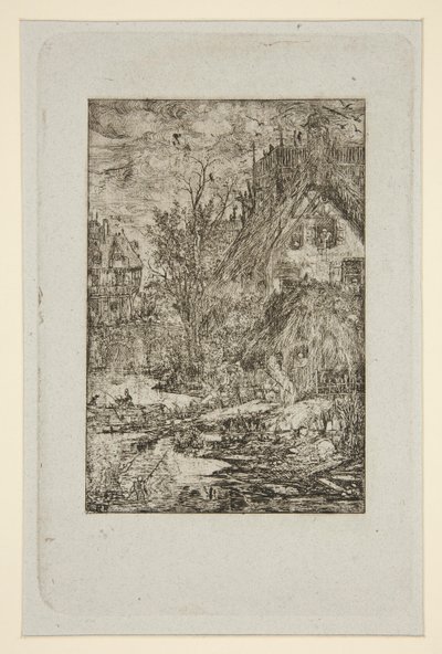 Entree de Village (stråtækte hytter) af Rodolphe Bresdin