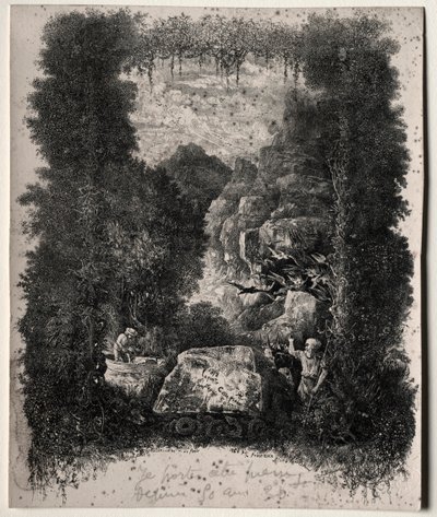 Første frontispice for fabler og eventyr af Thierry-Faletans, 1868. af Rodolphe Bresdin