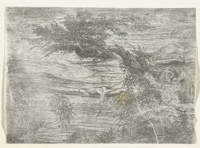 Landschap sætter skrue Fiskeren på broen af Rodolphe Bresdin